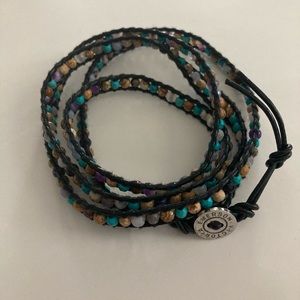 Victoria Emerson Teal Cream Black Leather Wrap Bracelet